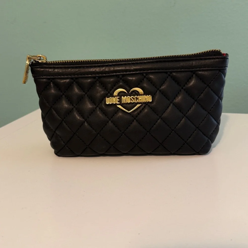 Love Moschino Black Quilted Faux Leather Women's Cosmetic Bag